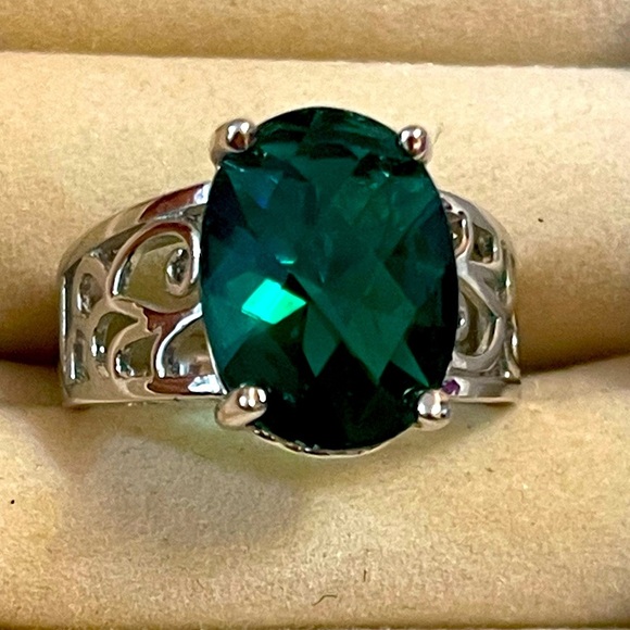 Sterling Silver 925 Green Quartz Gemstone Filigree Ring Size 9.75-10 Jewelry - Picture 1 of 8